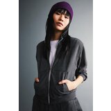 Defacto Cool Crop Thick Fabric Washable Faded Effect Zipper Sweatshirt | ePonuda.com