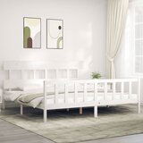 Maison Chic Posteljni okvir - Dvoposteljna postelja - Zakonska postelja z vzglavjem bel trden les-J15887, (21770757) | Shoptok.si