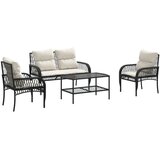 Maison Chic Seti vrtnega pohištva - Vrtna garnitura - Vrtni pohištvo set 4-delna z blazinami črna poli ratan, (21815041) | Shoptok.si