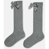 Dagi Gray Melange Girls' Ribbon Detailed Knee-high Socks cene