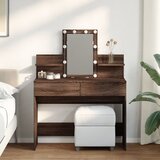  The Living Store Toaletna mizica z LED lučkami rjavi hrast 100x40x130 cm - Toaletna Mizica, (21497307) Cene