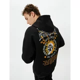 Koton Oversize Hoodie with Skull Themed Slogan Printed on the Back