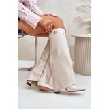 Boto FB2 Women's Eco Leather Boots With Rolled Shaft On Heel Light Beige Avamora | Shoptok.si