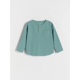 Reserved strukturirana majica z dolgimi rokavi henley - turkizna Cene