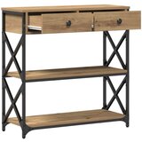  Konsolna Miza Artizanska Hrast 75x28x75 cm Inženirska Les in Jeklena, (22046321) | Shoptok.si