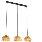QAZQA Orientalska viseča svetilka črna z naravnim bambusom 3-light - Pua Cene