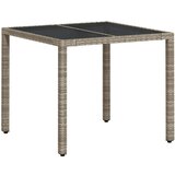 vidaXL vrtna miza s stekleno ploščo svetlo siva 90x90x75 cm poli ratan, (21113792) Cene