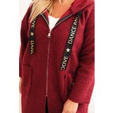 Kesi Włoski Plus Size women's coat made of faux shearling with a hood and pockets burgundy | Shoptok.si