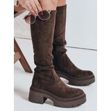 DStreet Kozaki damskie zamszowe na grubej podeszwie brązowe | Shoptok.si