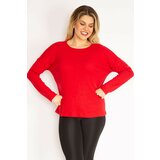 Şans Women's Plus Size Red Crew Neck Striped Blouse Cene