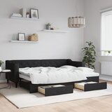 vidaXL Izvlečna dnevna postelja s predali črna 80x200 cm blago | Shoptok.si