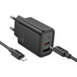 hoco. polnilec N63 GaN PD 30W USB-A, Type C s kablom Type C na Lightning - črn | Shoptok.si