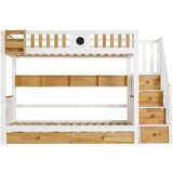 Möbrio Dvonadstropna postelja s stopnicami - 90x200 cm - 4 omarice na stopnicah in 2 predala pod posteljo - bela, (22060347) Cene