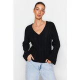 Trendyol Black Soft Textured V-Neck Knitwear Sweater | Shoptok.si