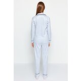 Trendyol Blue Striped Piping Detailed Sleep Banded Fleece Winter Knitted Pajamas Set | Eponuda.ba