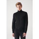 Avva Men's Black Full Turtleneck Wool Blend Standard Fit Regular Cut Knitwear Sweater Cene