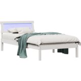 vidaXL okvir za posteljo z LED vzglavjem v beli barvi, 90 x 200 cm, trdi bor | Shoptok.si