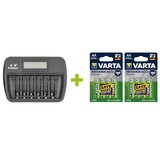 OXE Punjač za 6 AA / AAA baterija, sa zaslonom i 8 Varta 56706 R6 2100mAh NIMH basic baterija za punjenje | shoptok.hr