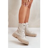 Boto Fleece Lined Women's Worker Boots with Zip Eco Leather Light Beige Mailyra | shoptok.hr