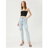 Koton Women's Clothing Ripped Knees Denim Pants - Mom Jean 3sal40052md Light Blue | Shoptok.si