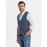 Ombre Fitted elegant men's structured knit vest - navy blue | shoptok.hr