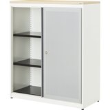mauser Omara z drsnimi vrati, akustični učinek, plošča iz umetne mase, VxŠxG 1180 x 1000 x 432 mm, 2 polici, čista bela / aluminijasto siva / javor | Shoptok.si