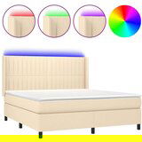  Box spring postelja z vzmetnico LED krem 180x200 cm blago | Shoptok.si
