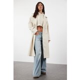 Trendyol Ecru Oversize Wide Cut Long Wool Cashmere Coat | Shoptok.si