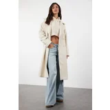 Trendyol Ecru Oversize Wide Cut Long Wool Cashmere Coat