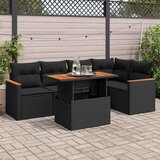 Maison Chic Seti vrtnega pohištva - Vrtna garnitura - Vrtni pohištvo set z blazinami 6-delna črn ratan/akacija, (21805892) | Shoptok.si