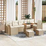 vidaXL 10-dijelni vrtni sofa set s jastučićima bež poliratan akacija, 2-sjedni vrtni sofa s jastučićima bež poliratan, 3-dijelni vrtni blagovaonski set s jastučićima bež poliratan akacija Cijene