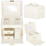 springos Škatla za nakit iz eko usnja 17,5x12x13,5 cm, krem ​​etui s prekati., (21631821) | Shoptok.si