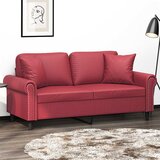 vidaXL kavč dvosed z okrasnimi blazinami vinsko rdeč 140 cm um. usnje | Shoptok.si