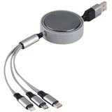 Uvlačivi USB kabl INDUCTOR 6u1 60W – automatsko uvlačenje/ 3 izlaza/ PD/ sivi