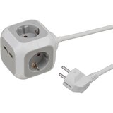 Brennenstuhl Razdelilnik v obliki kocke ALEA-Power s priključkom USB, 4 vtičnice, s funkcijo polnjenja prek USB-priključka, bele / svetlo sive barve | Shoptok.si