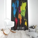 Dečiji draper karta sveta crni (jedno krilo) - 140x250cm, D-059