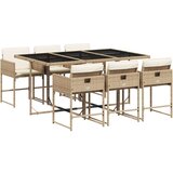 vidaXL Vrtna jedilna garnitura 7-delna z blazinami bež poli ratan | Shoptok.si