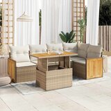 Maison Chic Seti vrtnega pohištva - Vrtna garnitura - Vrtni pohištvo set z blazinami 6-delna bež ratan/akacija, (21798388) | Shoptok.si