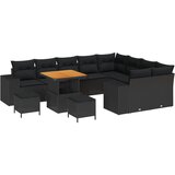 vidaXL 12 dijelni set vrtnih sofa s jastučićima Crni poly ratan akacija, 3 dijelni set vrtne blagovaonice s jastučićima Crni poly ratan akacija Cijene