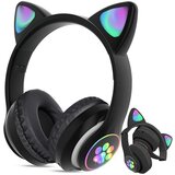  Črne LED brezžične slušalke z mačjimi ušesi + mikrofon Cene
