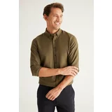 AC&Co / Altınyıldız Classics Men's Khaki Buttoned Collar Cotton Slim Fit Slim Fit Oxford Shirt.