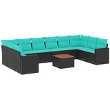  Vrtna garnitura - 11-dijelni set vrtnih sofa od poliratana s jastucima crni - Crna 2x corner+6x centre+2x sofa+1x garden+12x bac | shoptok.hr
