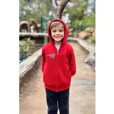 Trendyol Red Boy Printed Hooded Zippered Knitted Cardigan