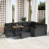 vidaXL 12-delni vrtni sofa set z blazinami Črna poli ratan akacija | Shoptok.si