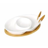 Brandani Krožnik s podstavkom+2 vilici Abbraccio / ovalen / porcelan, les, (5000200374) | Shoptok.si