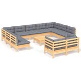  12-dijelna vrtna garnitura od borovine sa sivim jastucima | shoptok.hr