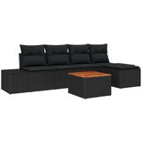 vidaXL 6-delni Vrtni Kavč Komplet z Blazinami Črn Poli Ratan Acacia | Shoptok.si