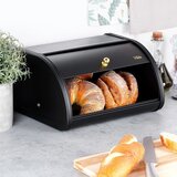 Vilde kovinska škatla za kruh 30 × 26,5 × 17 cm – črna z zlatnim ročajem | Shoptok.si