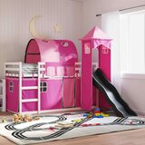 vidaXL Krevet na kat s toboganom i zavjesama ružičasti 90 x 200 cm | shoptok.hr