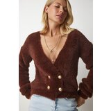  Women's Brown Soft Bearded Knitwear Cardigan | shoptok.hr
